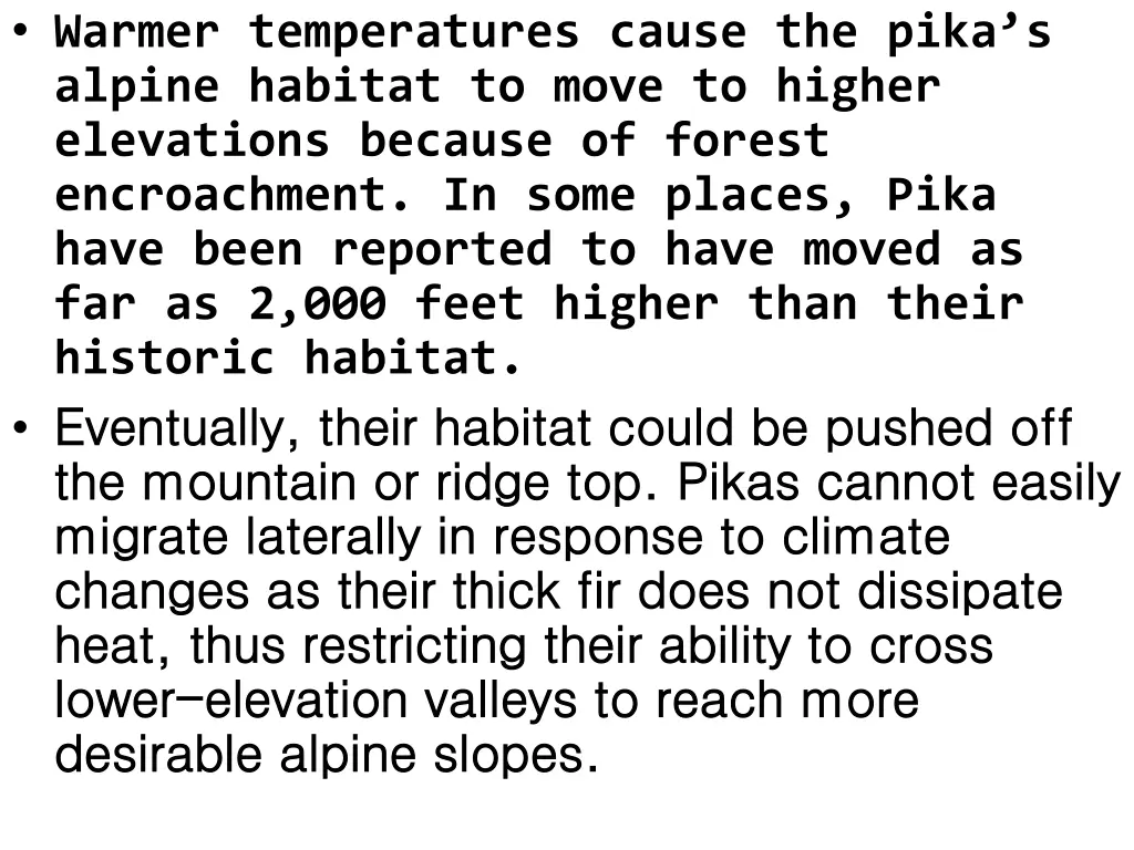 warmer temperatures cause the pika s alpine