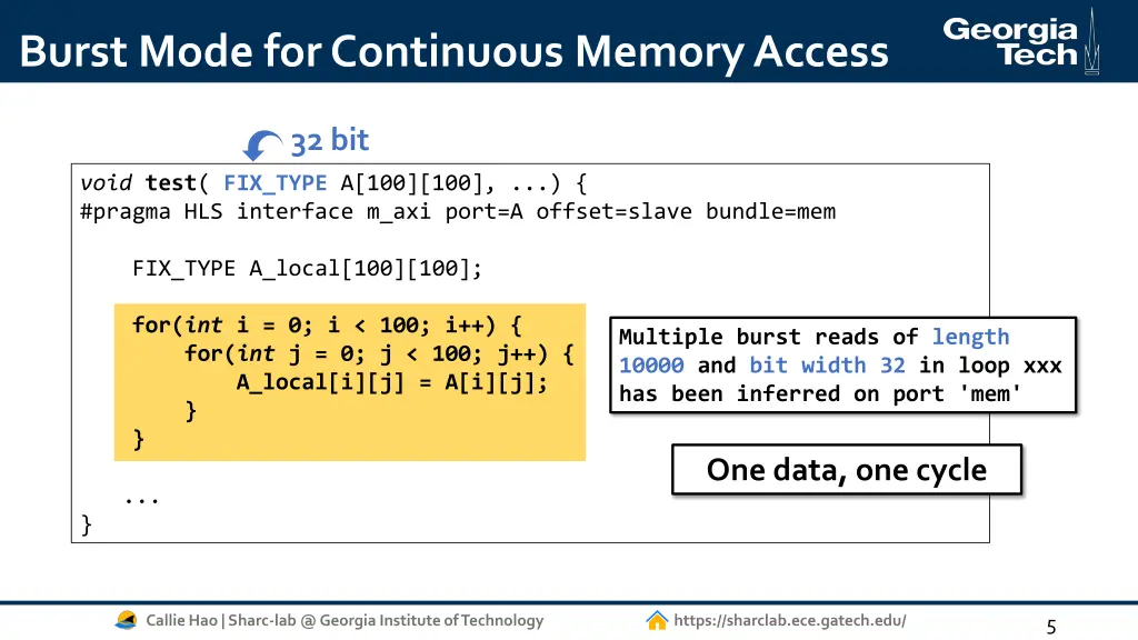 burst mode for continuous memory access