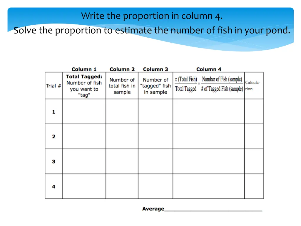 write the proportion in column 4 solve