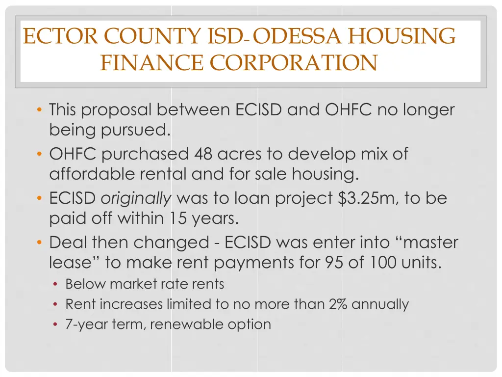 ector county isd odessa housing finance