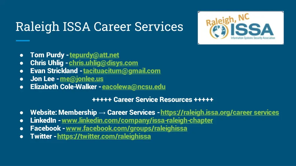 raleigh issa career services