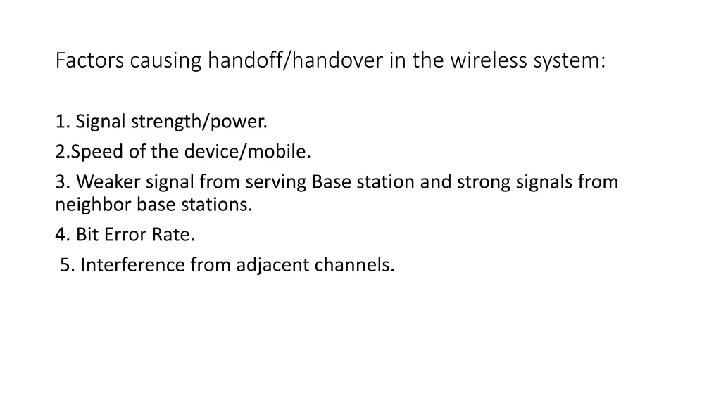 factors causing handoff handover in the wireless