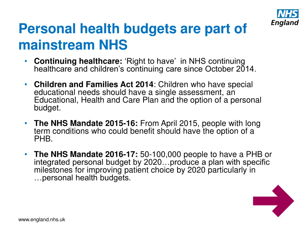 personal health budgets are part of mainstream nhs