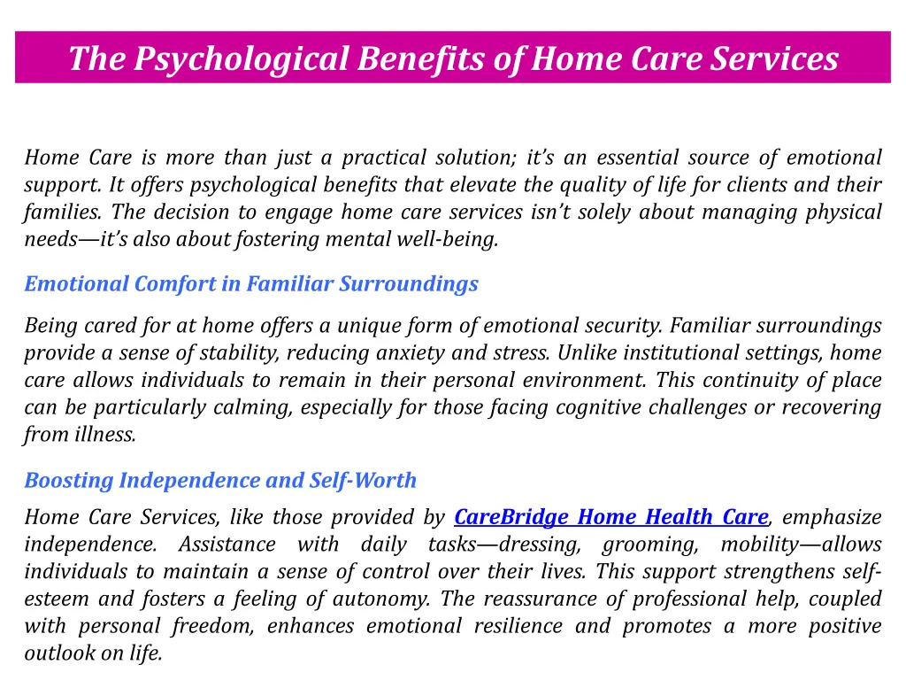 the psychological benefits of home care services