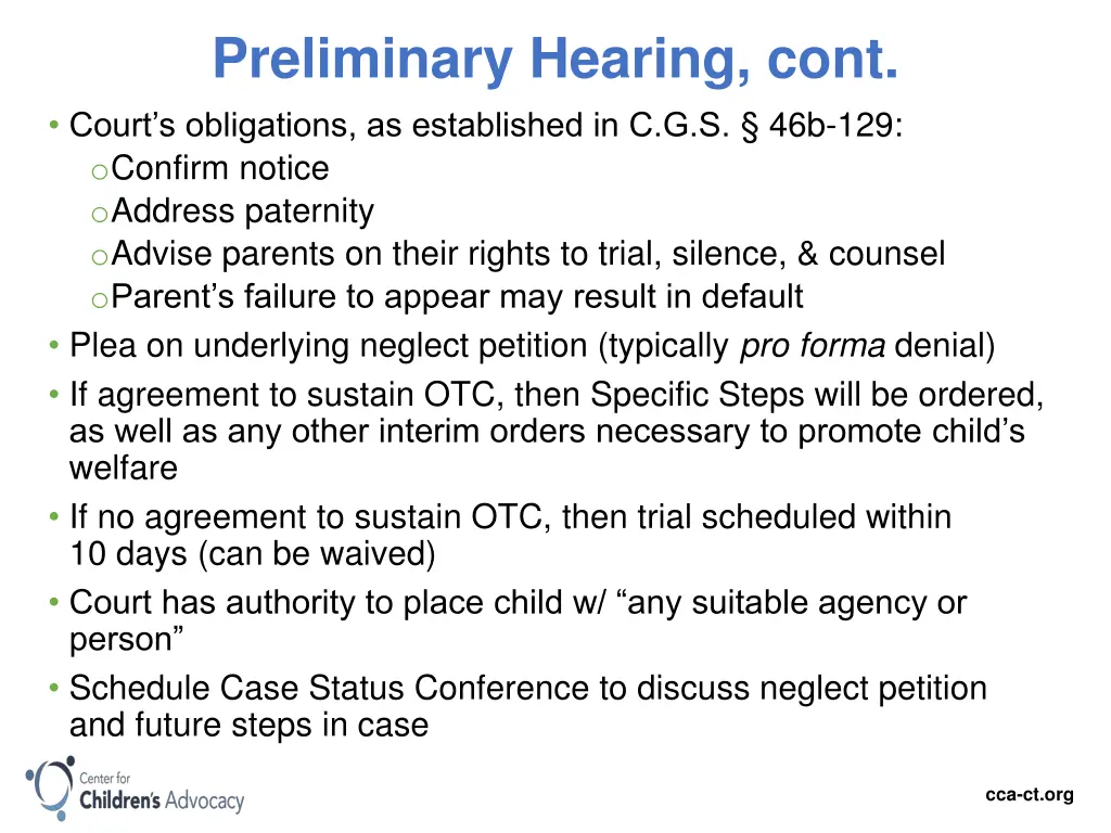 preliminary hearing cont court s obligations