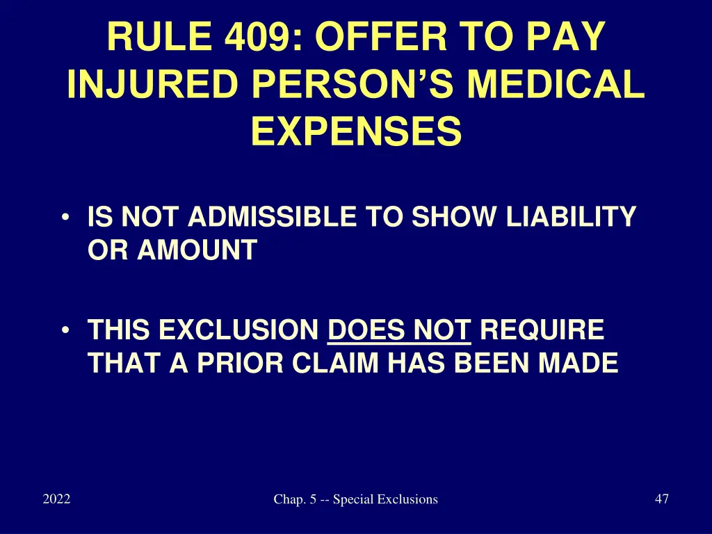 rule 409 offer to pay injured person s medical