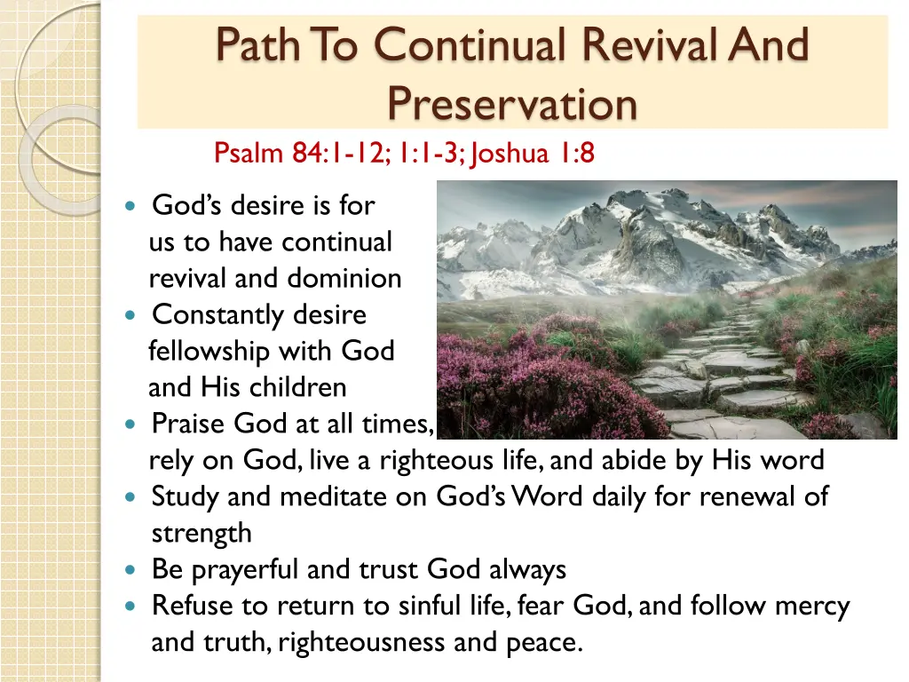 path to continual revival and preservation psalm