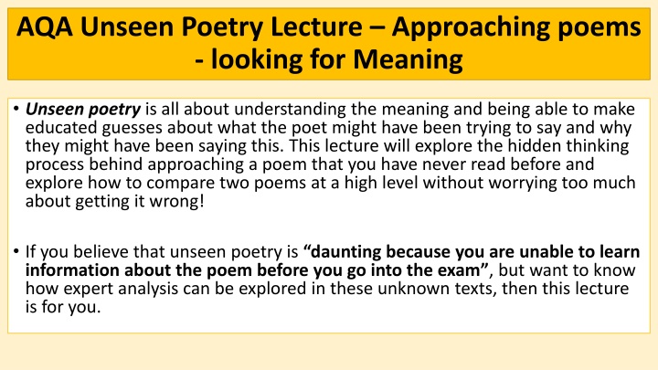 aqa unseen poetry lecture approaching poems