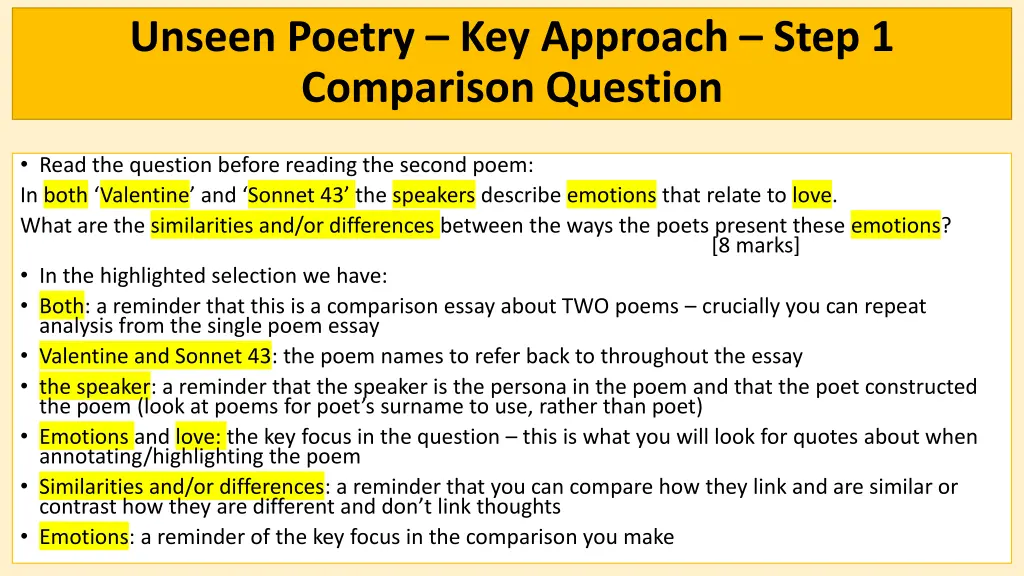 unseen poetry key approach step 1 comparison