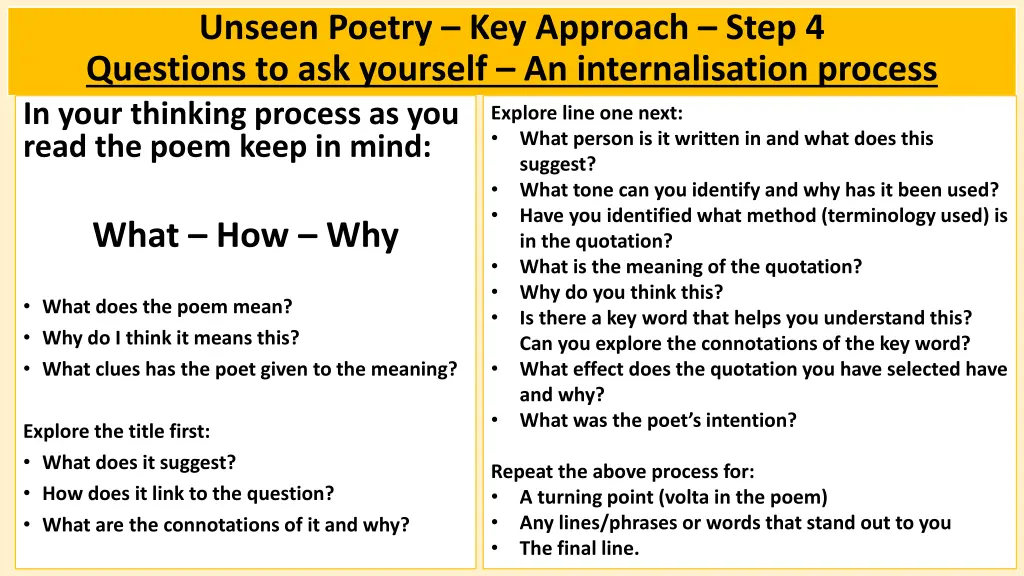 unseen poetry key approach step 4 questions