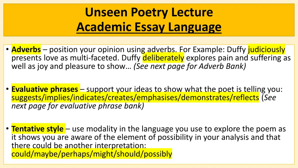 unseen poetry lecture academic essay language