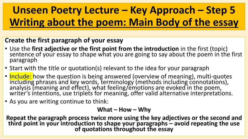 unseen poetry lecture key approach step 5 writing 1