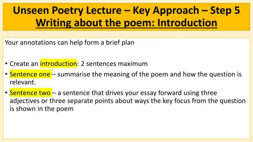 unseen poetry lecture key approach step 5 writing