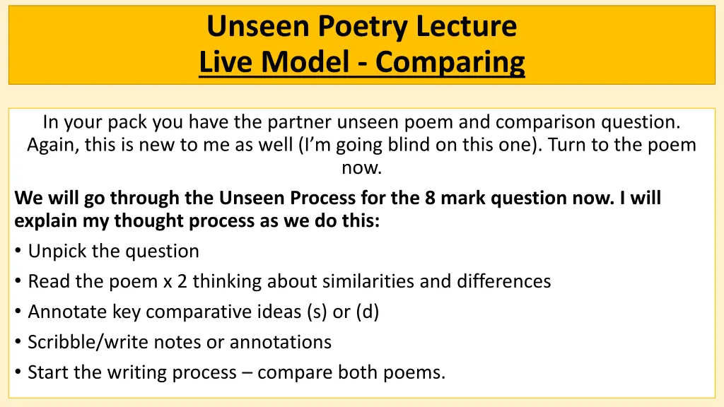 unseen poetry lecture live model comparing