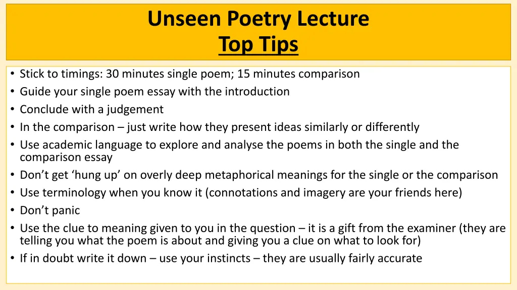 unseen poetry lecture top tips