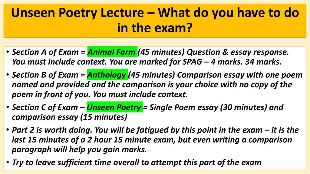 unseen poetry lecture what do you have