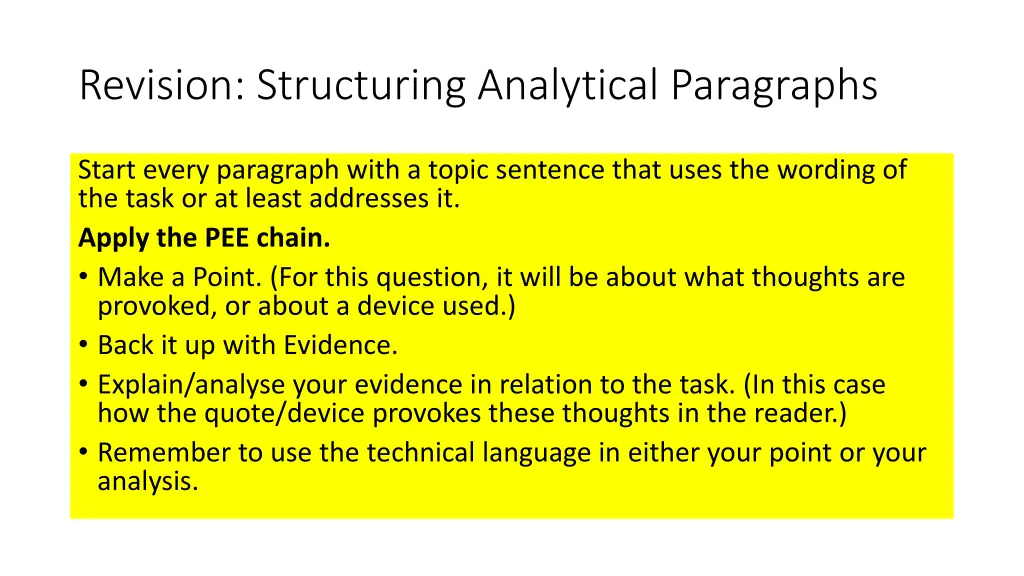 revision structuring analytical paragraphs