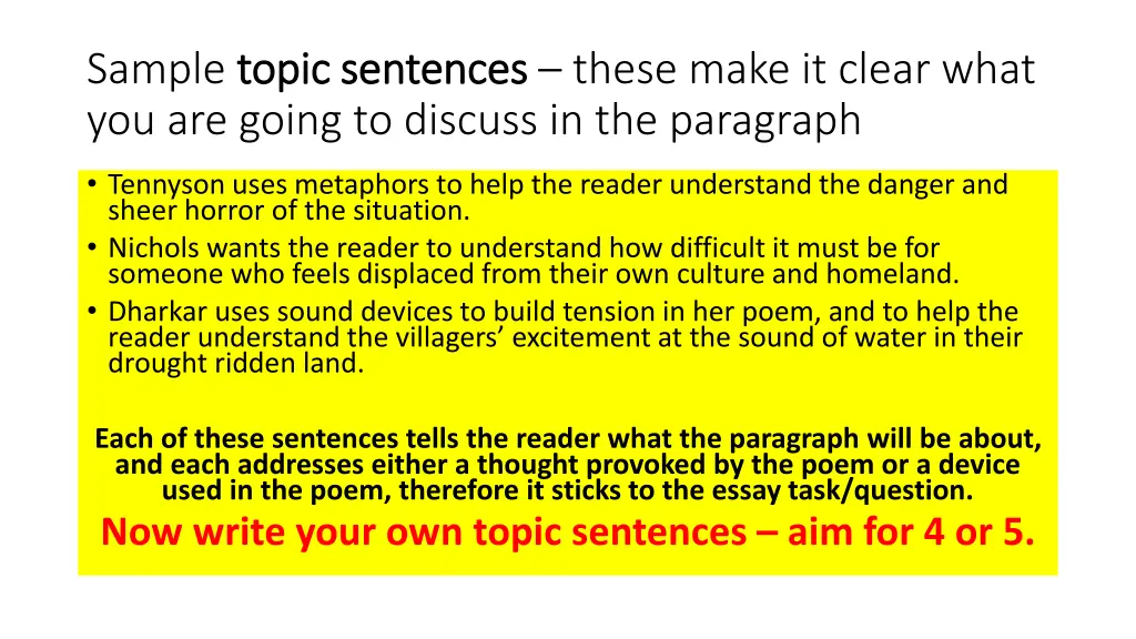 sample topic sentences topic sentences these make