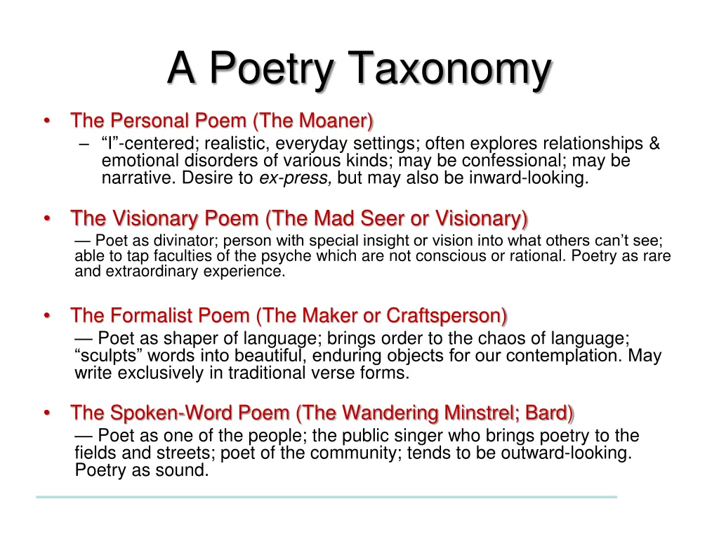 a poetry taxonomy