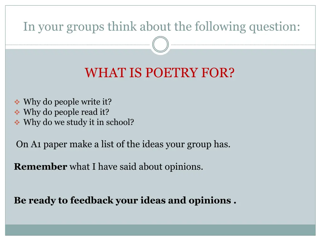 in your groups think about the following question