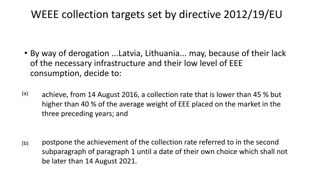 weee collection targets set by directive 2012 1