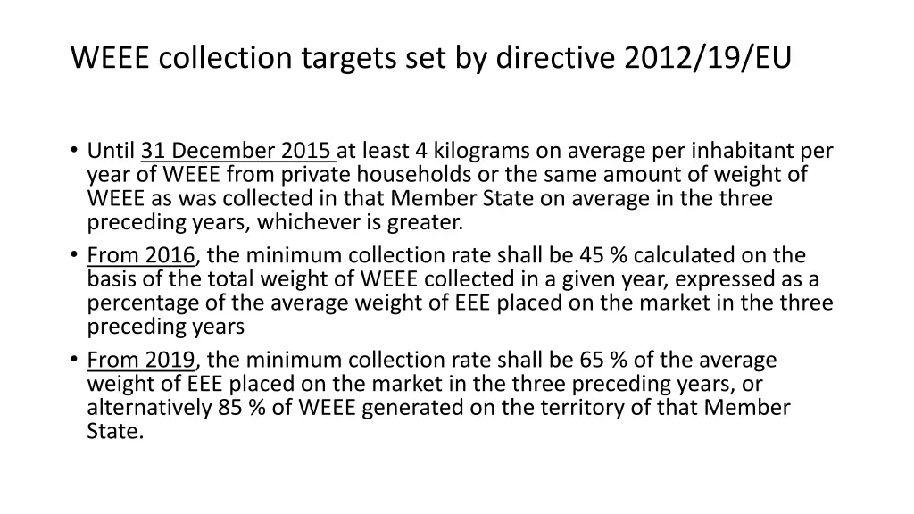 weee collection targets set by directive 2012