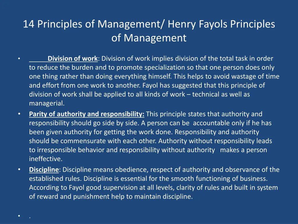 14 principles of management henry fayols