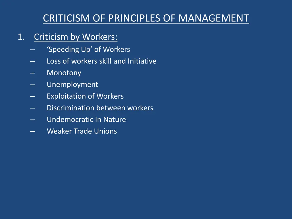 criticism of principles of management