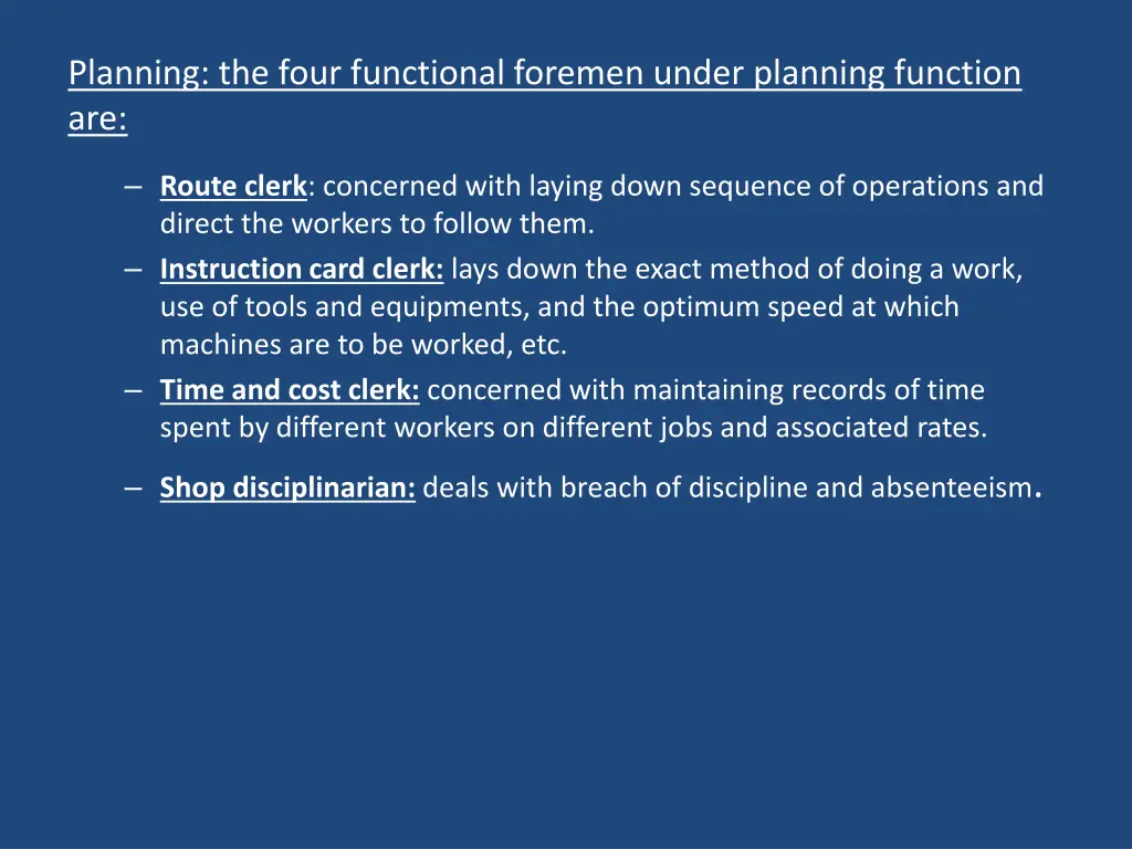 planning the four functional foremen under