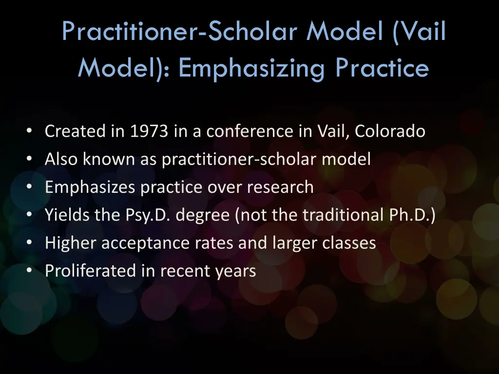 practitioner scholar model vail model emphasizing