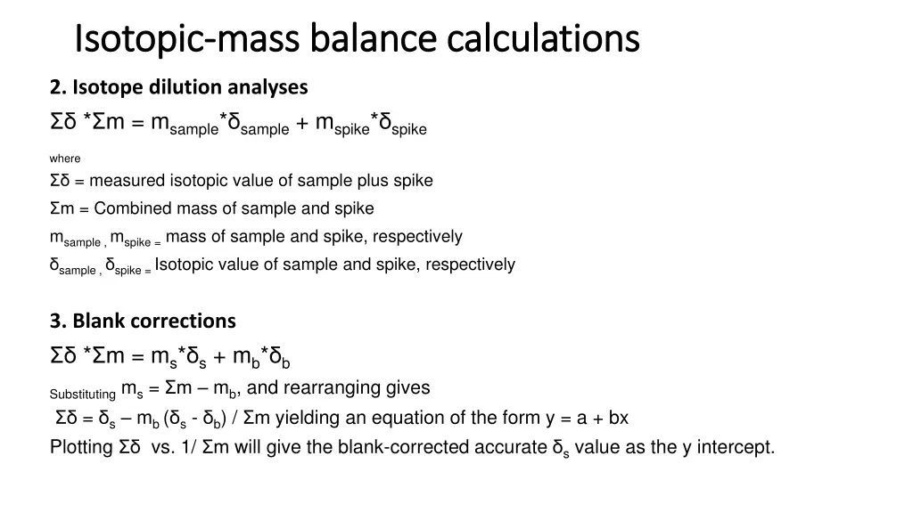 isotopic isotopic mass balance calculations mass 1