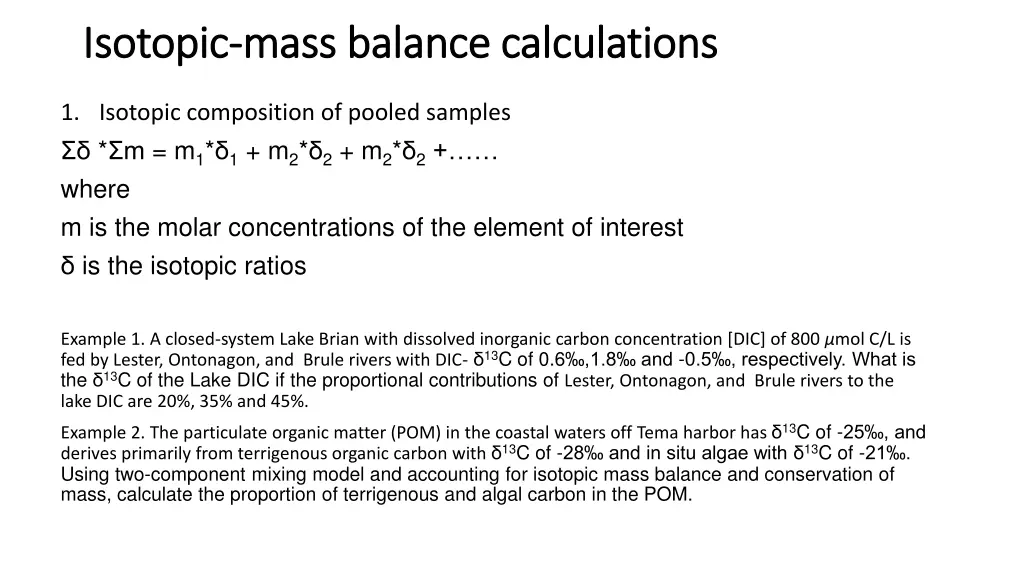 isotopic isotopic mass balance calculations mass