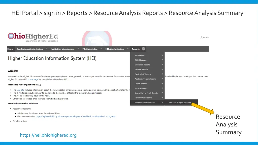 hei portal sign in reports resource analysis