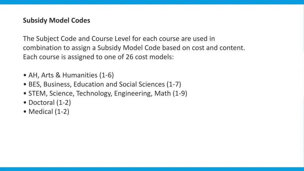 subsidy model codes