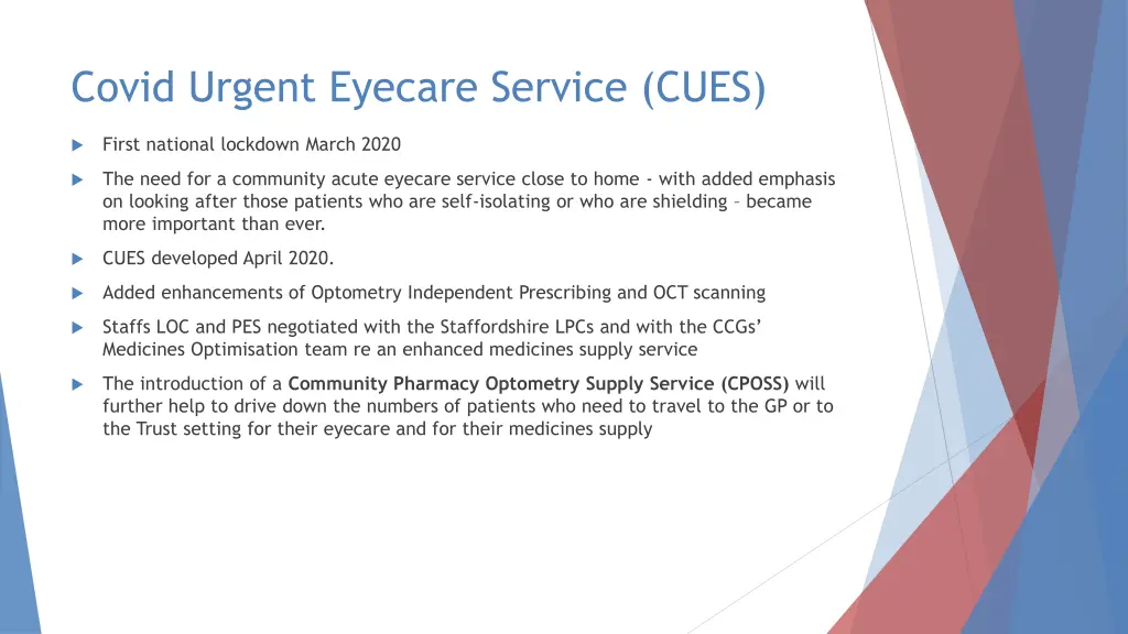 covid urgent eyecare service cues