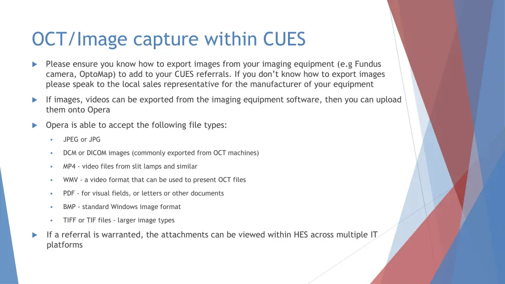 oct image capture within cues