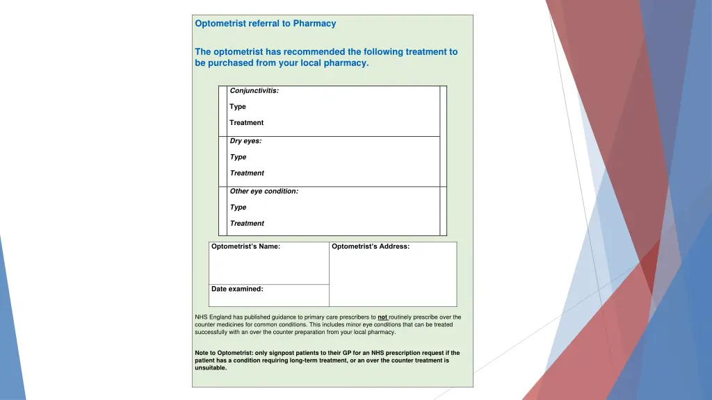 optometrist referral to pharmacy the optometrist