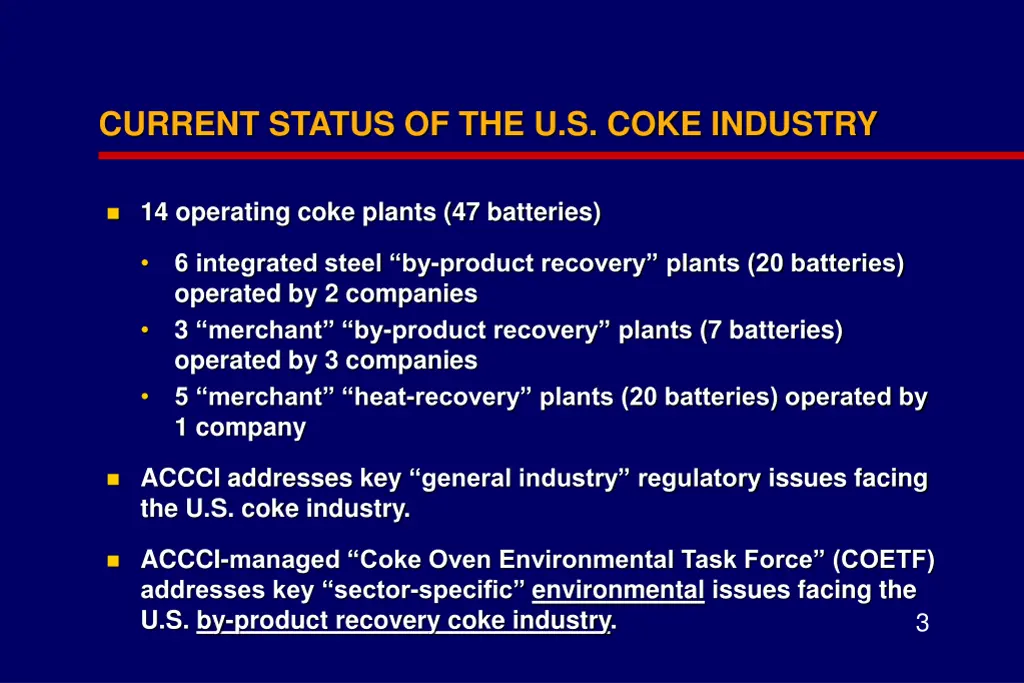 current status of the u s coke industry