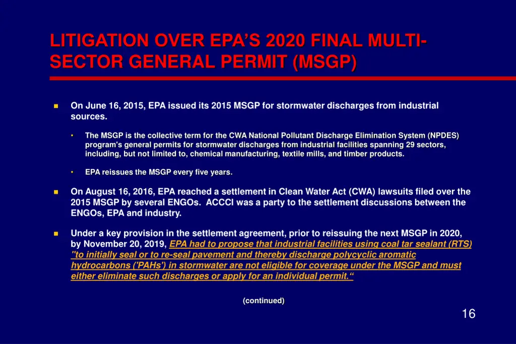 litigation over epa s 2020 final multi sector