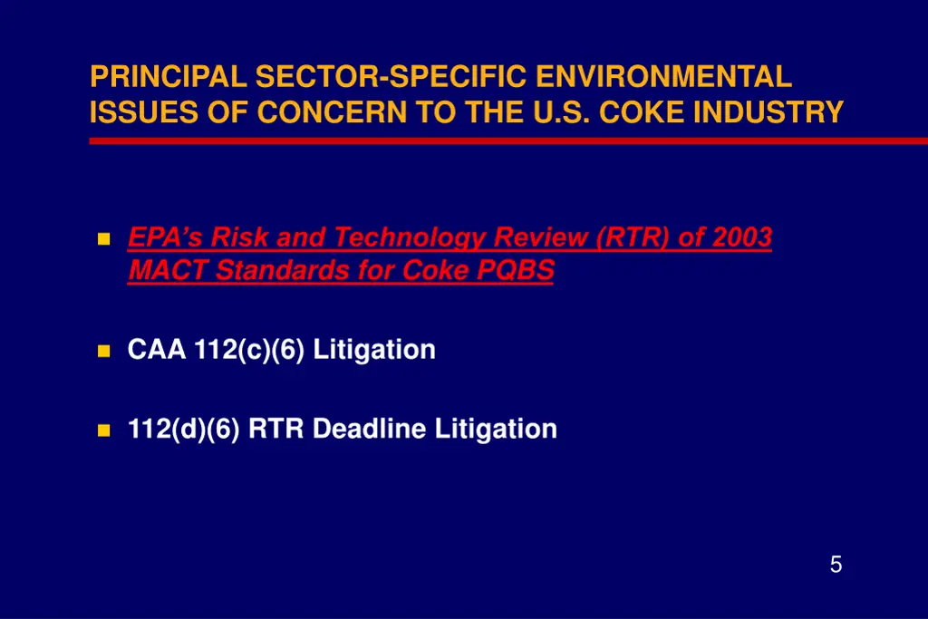 principal sector specific environmental issues