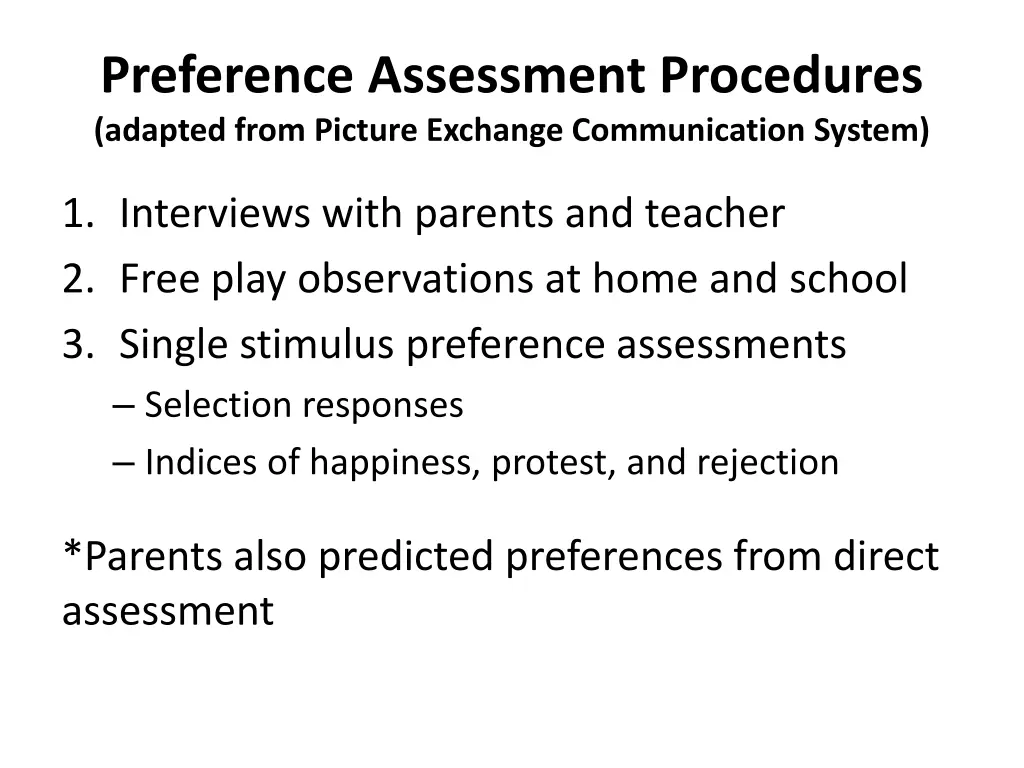 preference assessment procedures adapted from