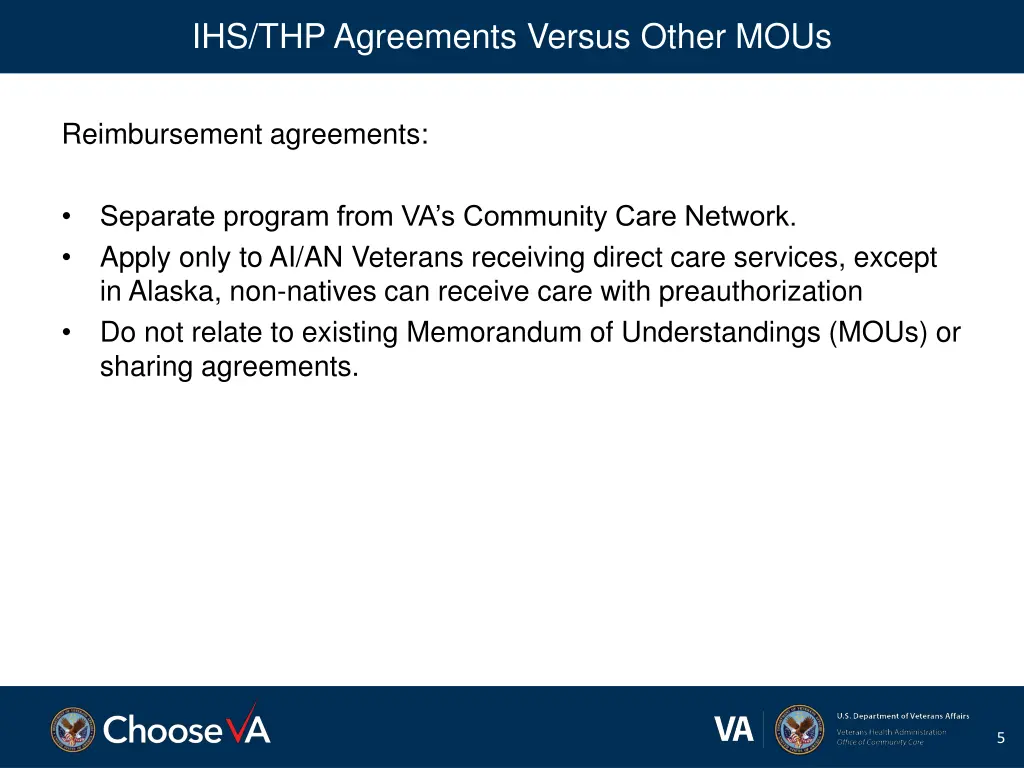 ihs thp agreements versus other mous