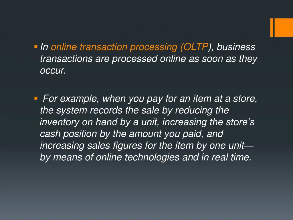 in online transaction processing oltp business