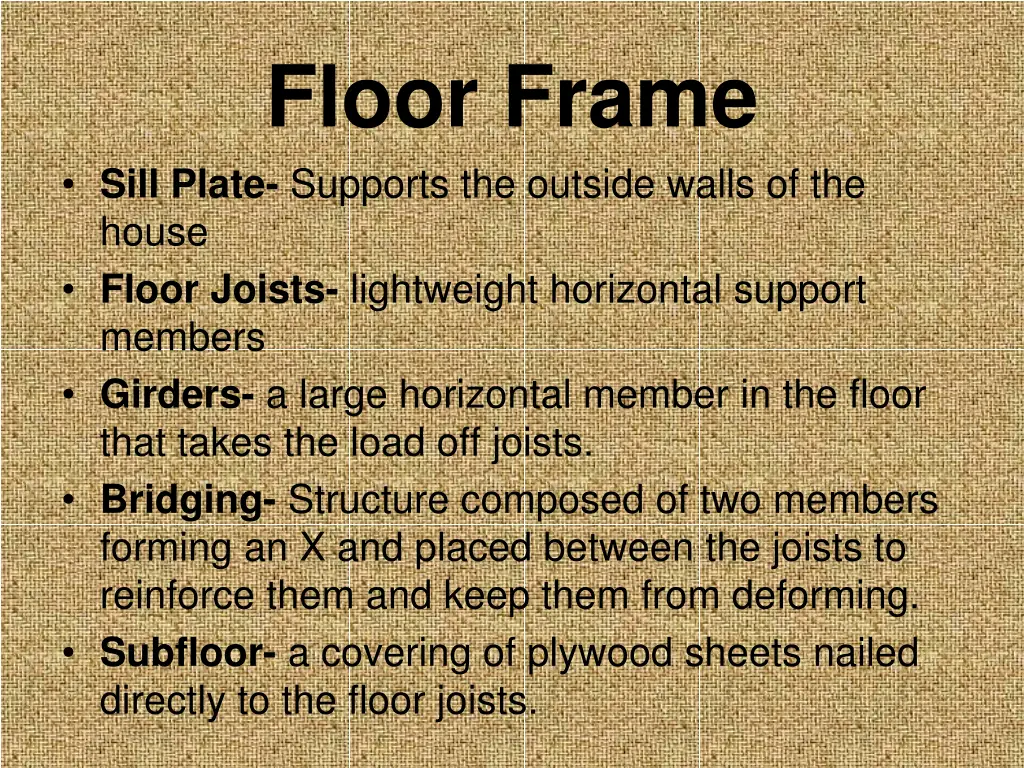 floor frame sill plate supports the outside walls