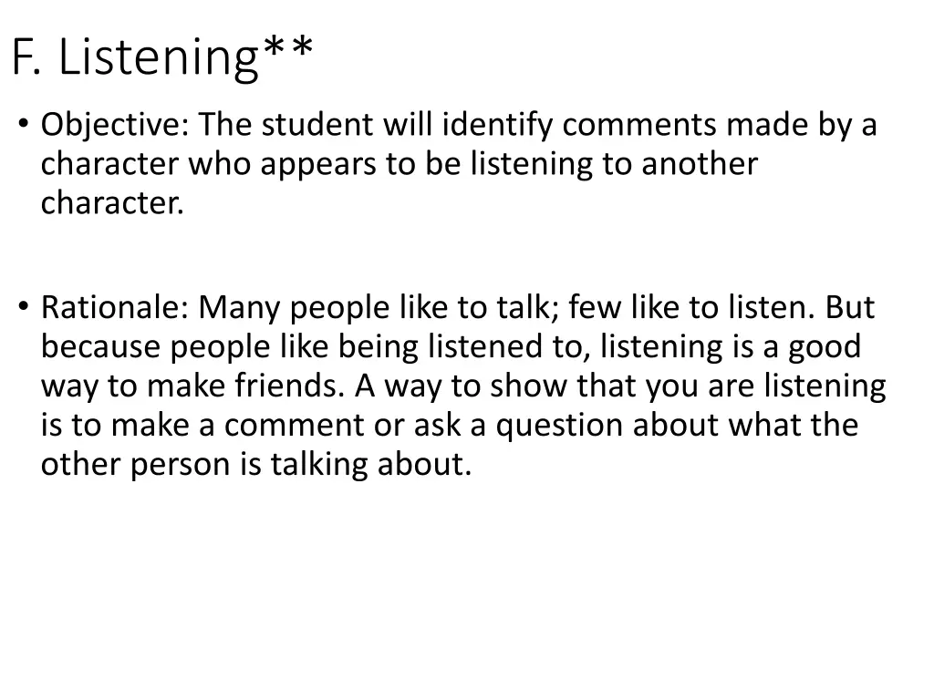 f listening objective the student will identify