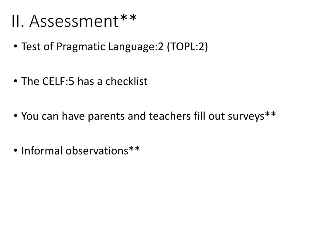 ii assessment