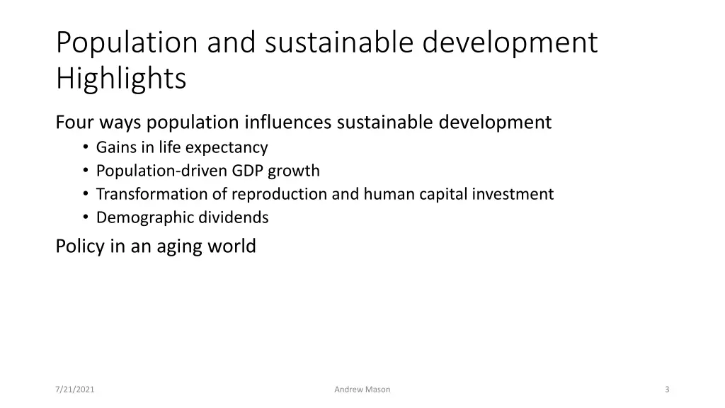 population and sustainable development highlights