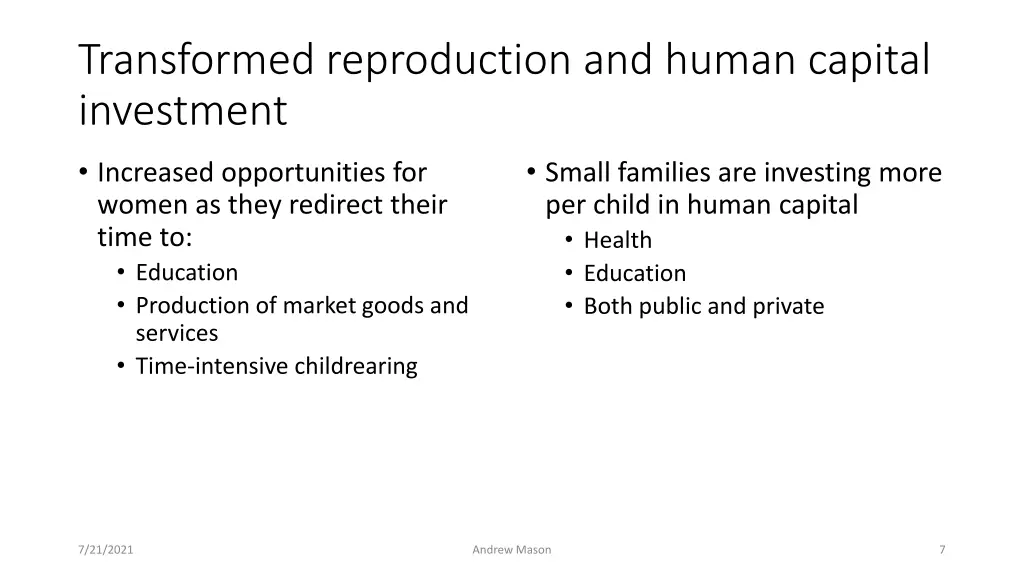 transformed reproduction and human capital