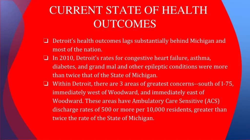 current state of health outcomes