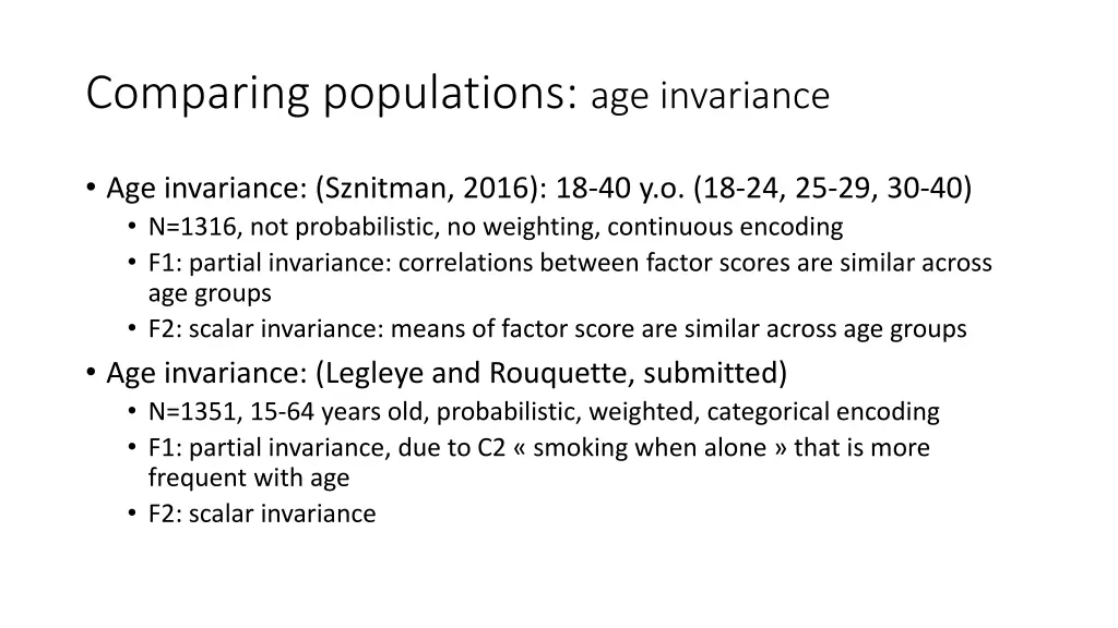 comparing populations age invariance